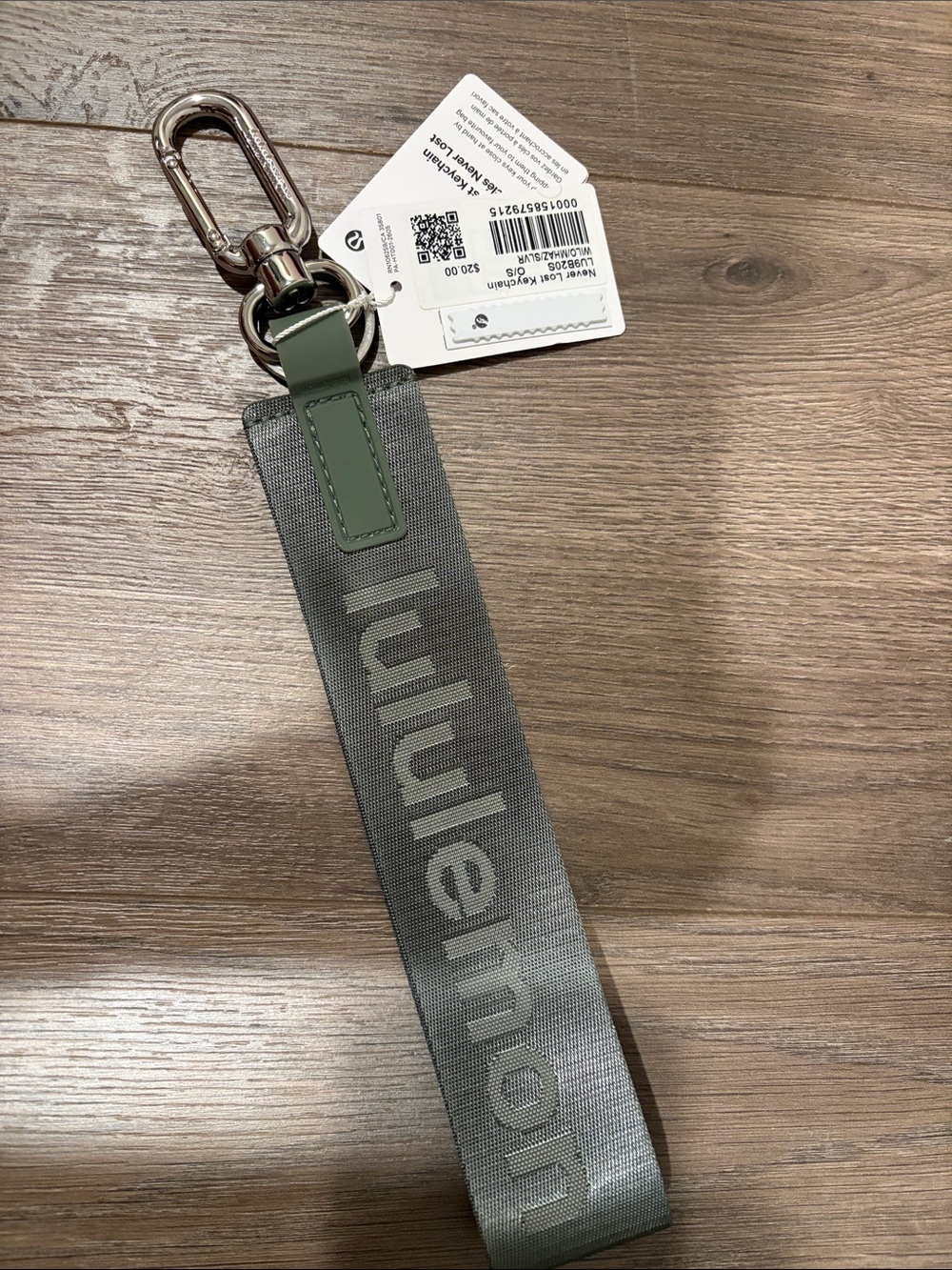 lululemon athletica Olive Green Logo Key Strap with Silver Hardware